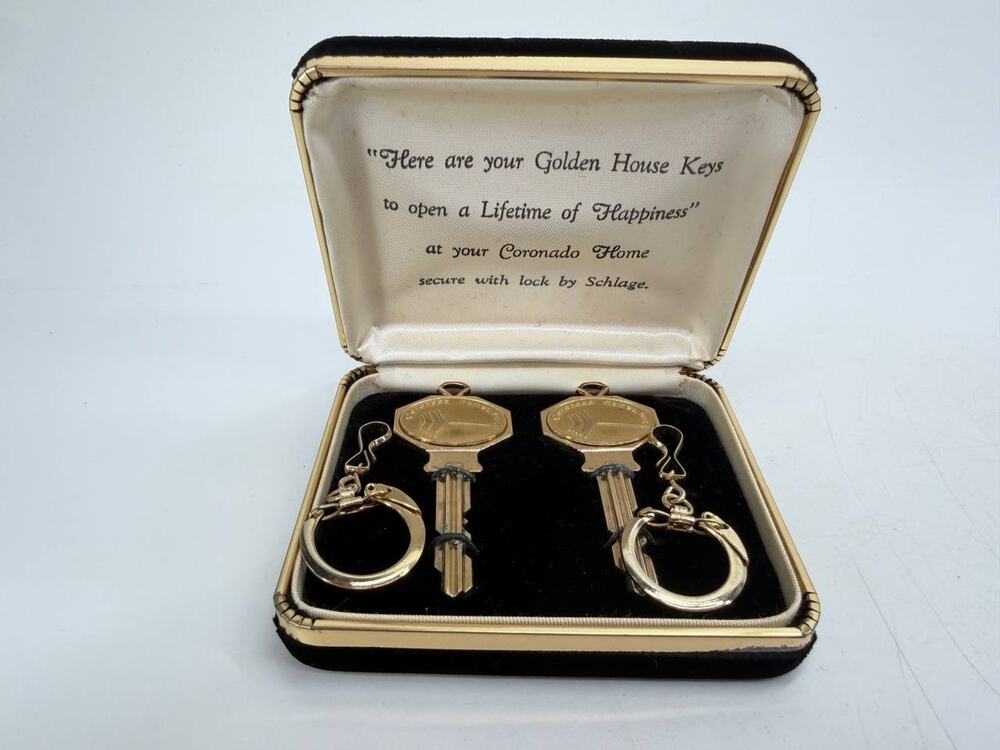 Vintage Coronado Homes Schlage Golden House Keys Presentation Set Case
